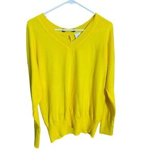Cabi Yellow Tie Back Sweater Size L Bright Knit Pullover V Neck Lightweight Chic